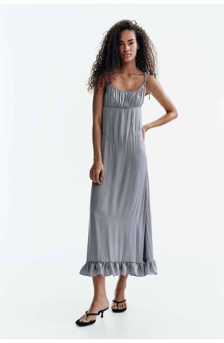 H&M Frill-trimmed Tie-strap Dress, Alternate, color, Gray
