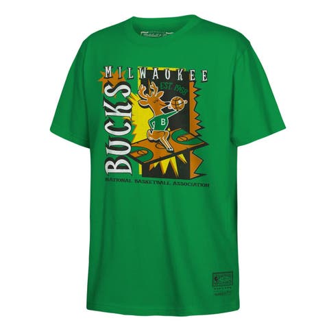 Youth Mitchell & Ness Green Milwaukee Bucks Retro '90s Poster T-Shirt