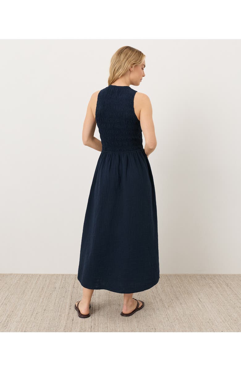 Pact Organic Cotton Coastal Double Gauze Smocked Dress, Alternate, color, Navy Blue