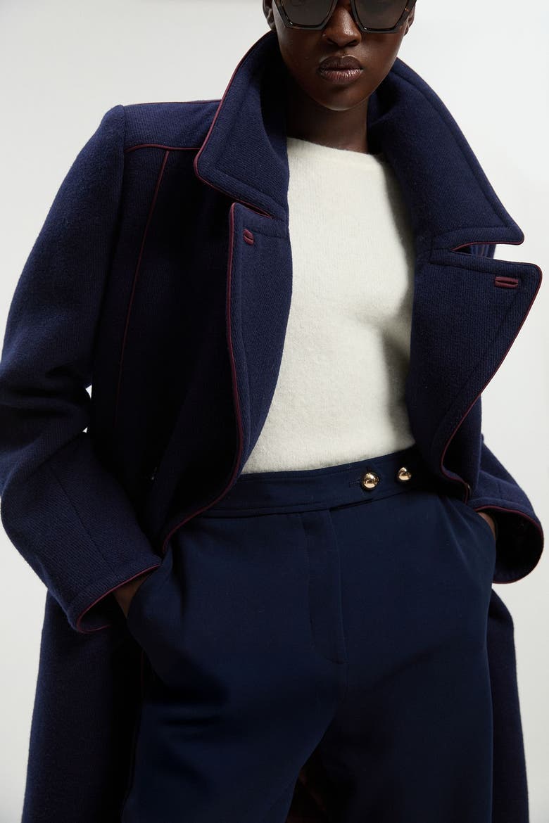 Tailored Padded Lined Midi Coat, Alternate, color, Navy