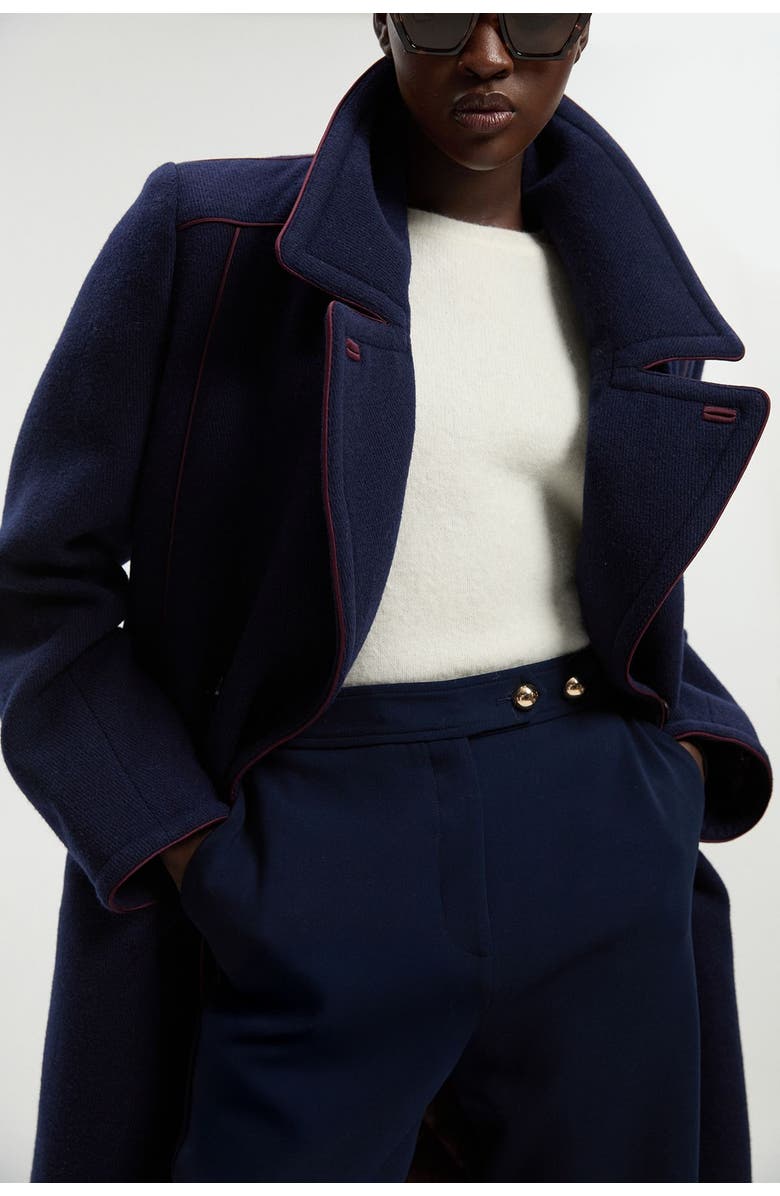 Karen Millen Tailored Padded Lined Midi Coat, Alternate, color, Navy