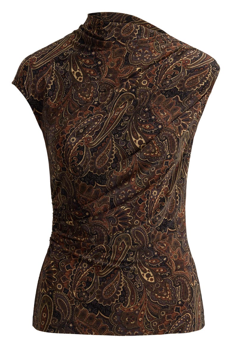Paisley Shirred Jersey Top, Alternate, color, BLACK/ MULTI