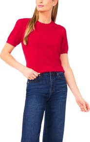 CeCe Short Sleeve Pointelle Stitch Sweater