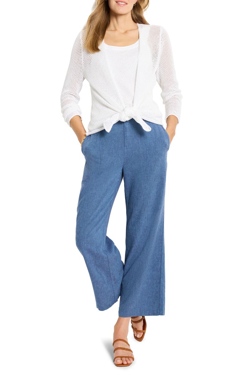 NIC+ZOE Rumba Rope Belt Linen Blend Pants, Alternate, color, Blue Mix