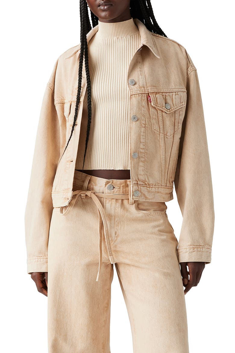 Shrunken '90s Denim Trucker Jacket, Main, color, CHATTER KHAKI TRUCKER