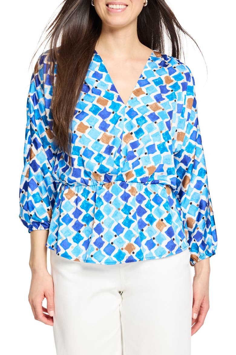 Sofia Mosaic Print Peplum Top, Main, color, BLUE MULTI