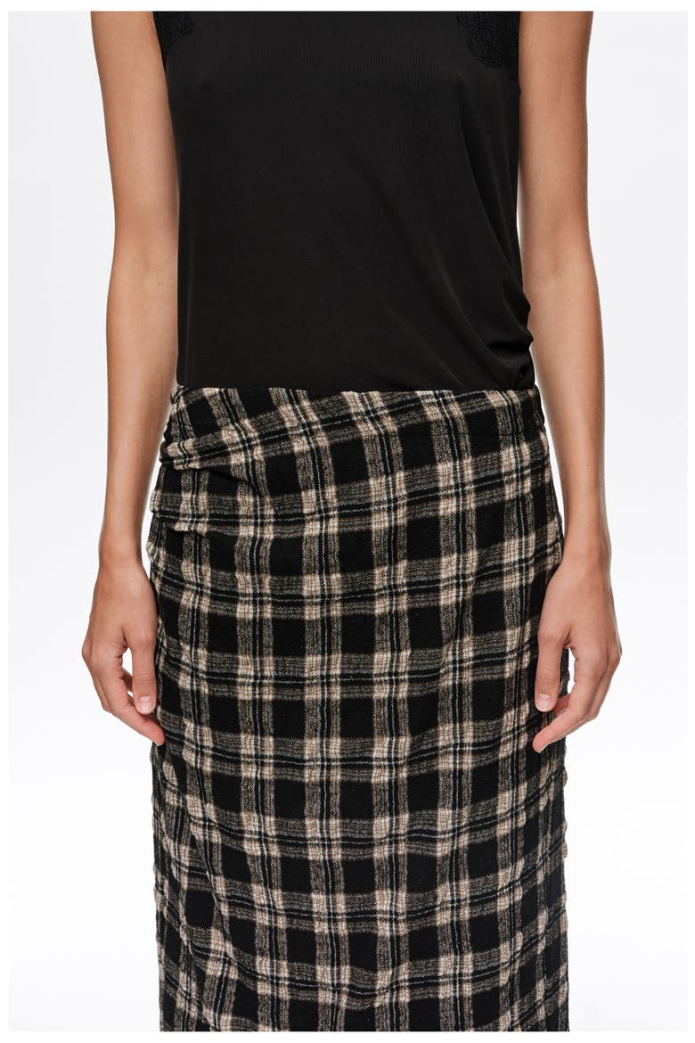 Checked Straight Wool Midi Skirt, Alternate, color, BLACK