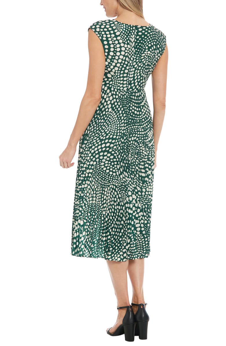 London Times Dot Twist Front Pleated Midi Dress, Alternate, color, Pine/ Cream