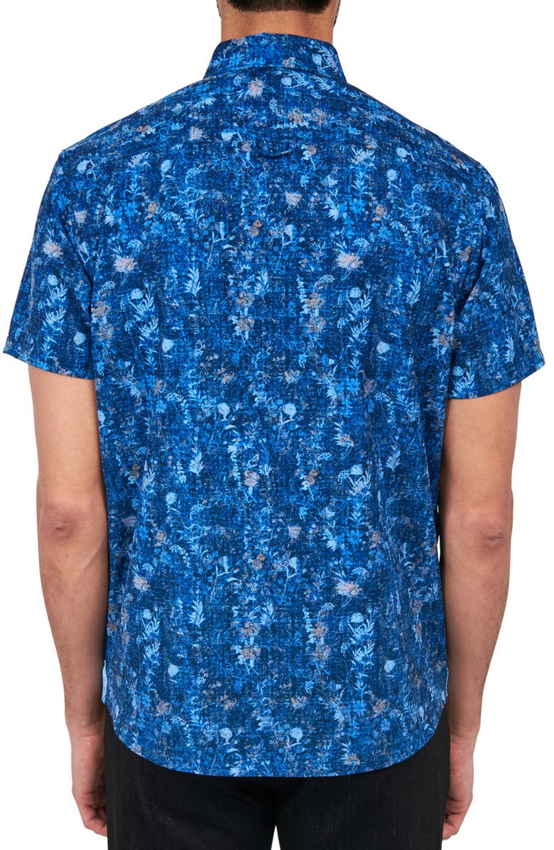 Brooklyn Brigade Slim Fit Barlow Vintage Floral 4-Way Stretch Performance Short Sleeve Shirt, Alternate, color, Navy