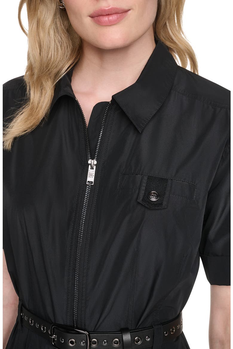 Zip Front Taffeta Shirtdress, Alternate, color, BLACK