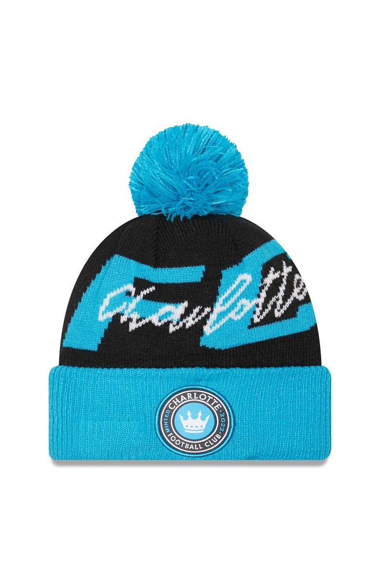 New Era Men's New Era Black Charlotte FC Confident Cuffed Pom Knit Hat, Main, color, 