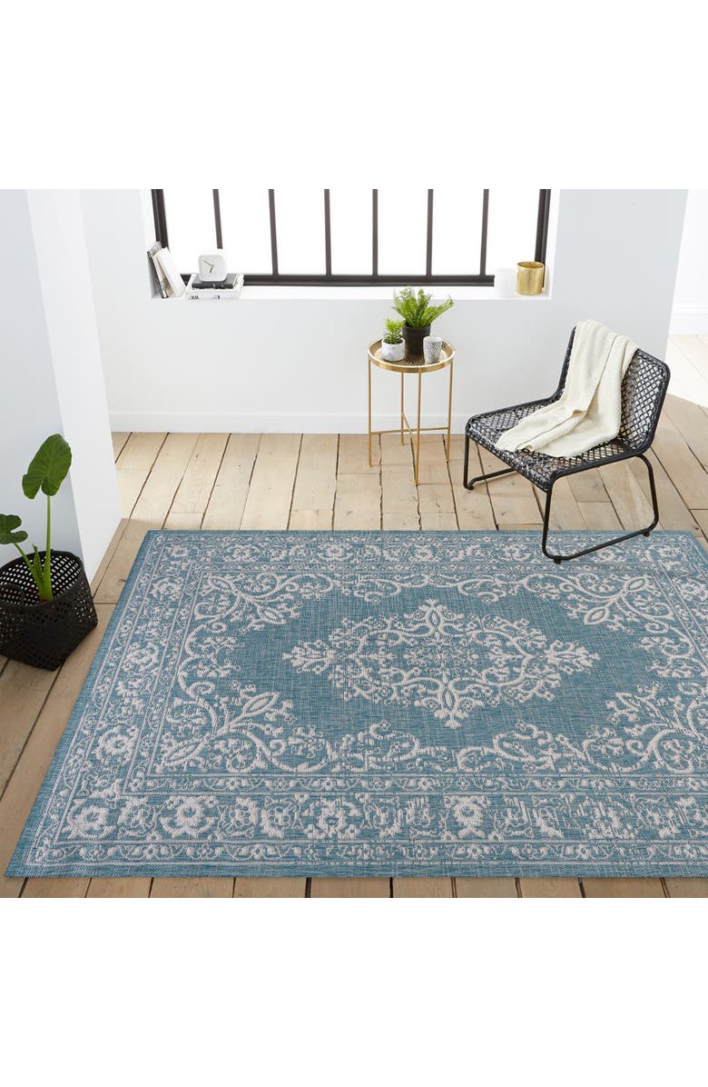 JONATHAN Y Galon Filigree Indoor/Outdoor Area Rug, Alternate, color, Teal/Ivory