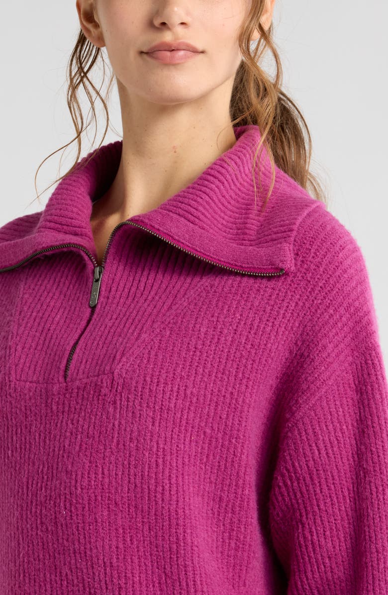 Zella Cozy Quarter Zip Rib Pullover Sweater, Alternate, color, Purple Boysen