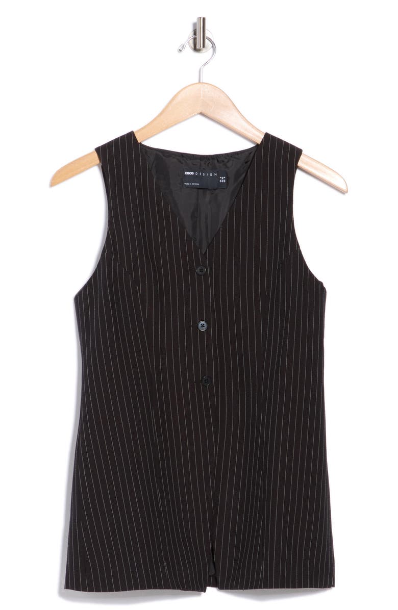 ASOS DESIGN Pinstripe Cutaway Longline Vest, Alternate, color, Black Multi