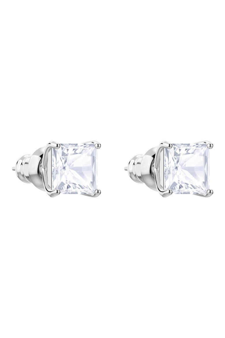 Stilla Swarovski Princess Stud Earrings, Alternate, color, SILVER / CLEAR CRYSTAL