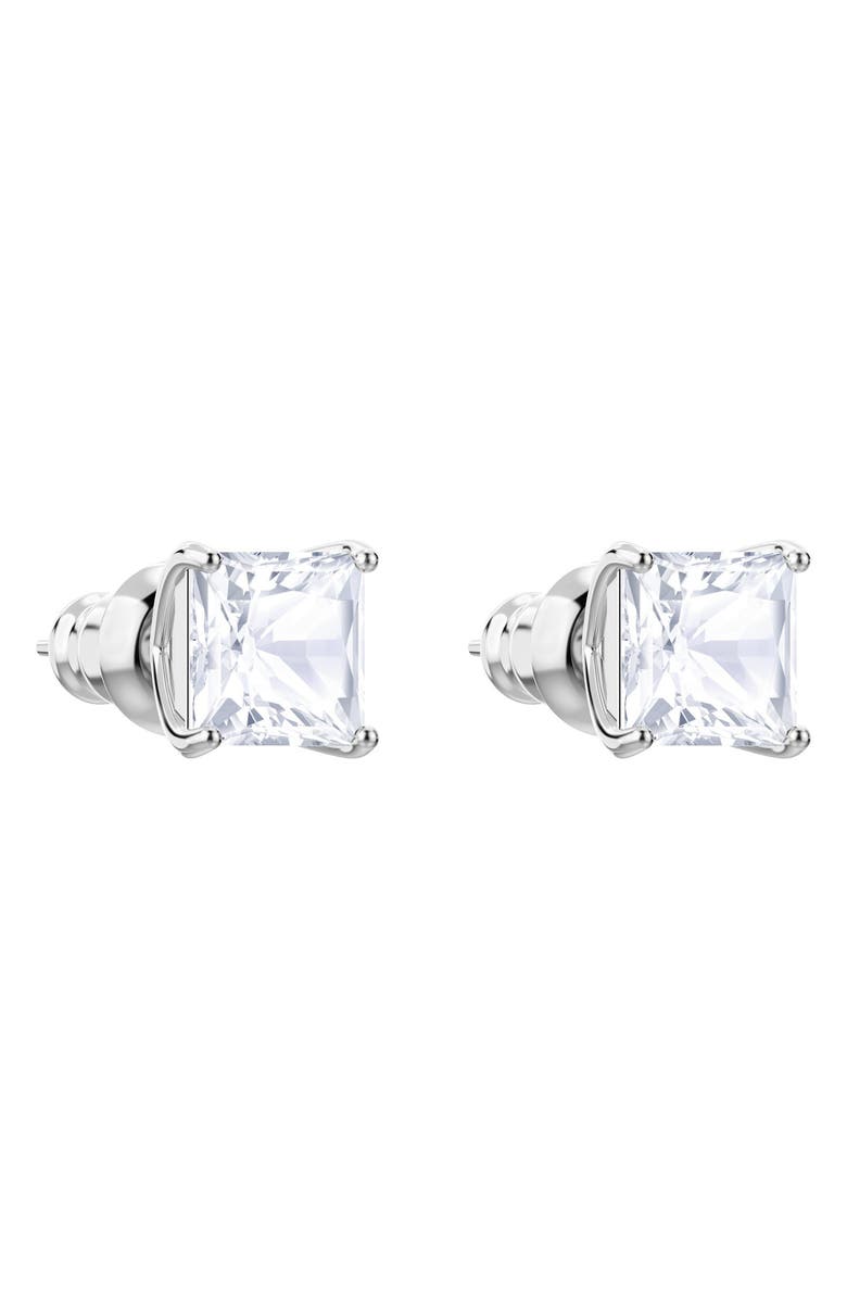 Swarovski Stilla Swarovski Princess Stud Earrings, Alternate, color, Silver / Clear Crystal