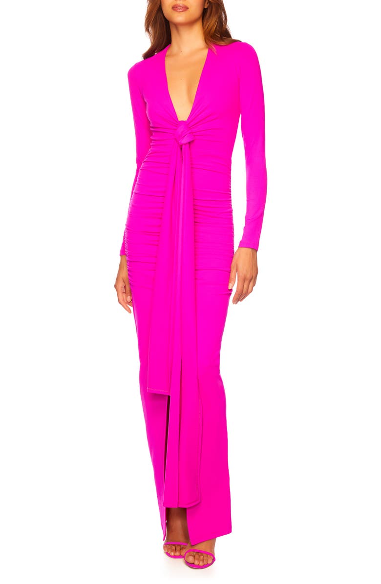 Susana Monaco Plunge Neck Long Sleeve Body-Con Dress, Main, color, Magenta