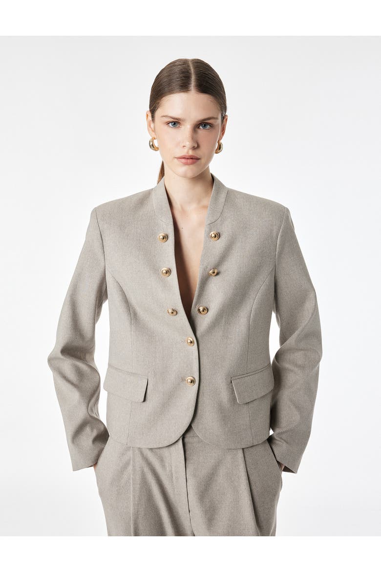 Stand Collar Long Sleeve Military Blazer with Gold Button Detail, Alternate, color, BEIGE