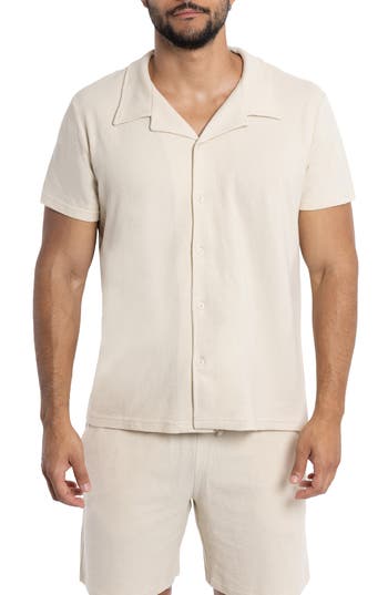 Shop Spring + Mercer Relaxed Cotton & Hemp Button-down Polo In Stone