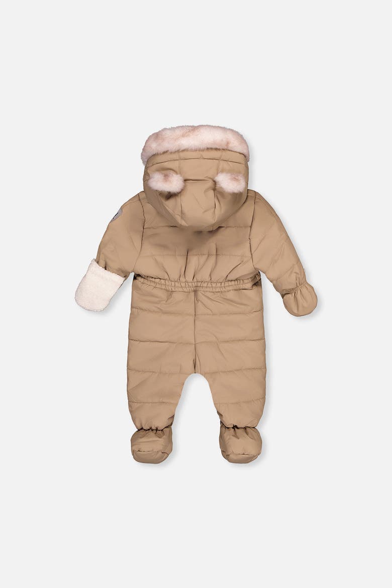 Bear Paw One Piece Footie Fleece Neckwarmer Snowsuit, Alternate, color, Taupe