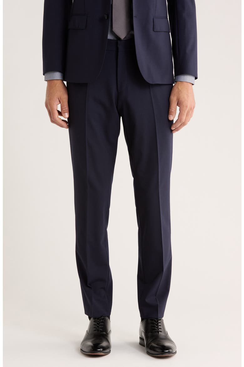 Genius Virgin Wool Blend Flat Front Dress Pants, Main, color, NAVY