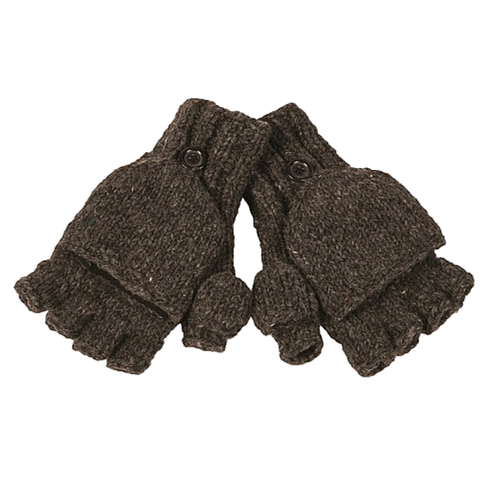 Hand Knit Fingerless Gloves With Button Flap and Fleece Lining