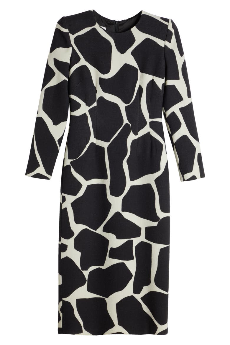 Delavina Giraffe Print Wool Sheath Dress, Alternate, color, BLACK 900