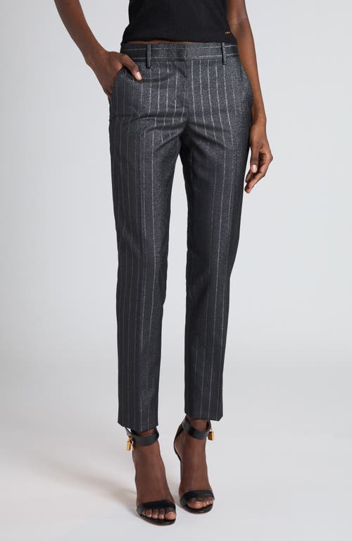 Tom Ford Metallic Stripe Wool Blend Ankle Pants In Dark Silver