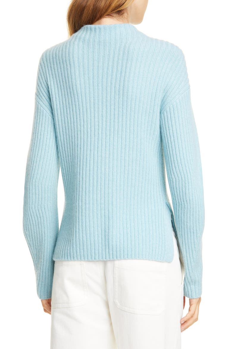 Ribbed Mock Neck Wool & Cashmere Sweater, Alternate, color, HEATHER ARIA