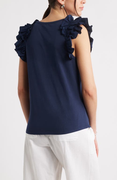 Caslonr Caslon(r) Ruffle Shoulder Cotton Tank In Navy Blazer