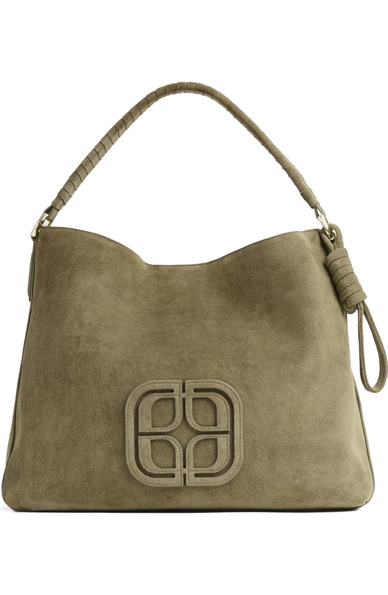 LK Bennett Lou Lou Wrap Handle Leather Shoulder Bag, Main, color, Olive