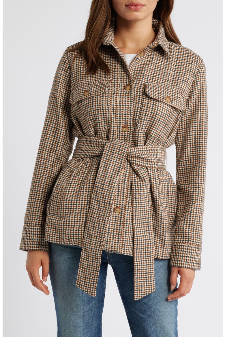 Plaid Belted Jacket, Main, color, TAN- BROWN CHECK