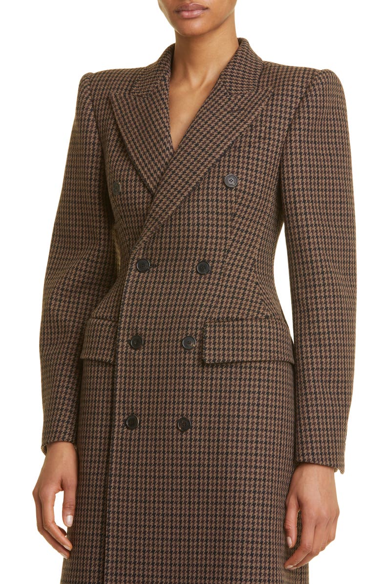 Balenciaga Hourglass Houndstooth Wool Blend Coat, Alternate, color,