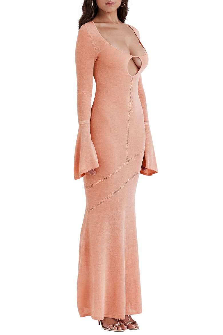 Sereia Metallic Cutout Long Sleeve Knit Maxi Dress, Alternate, color, MELLOW ROSE