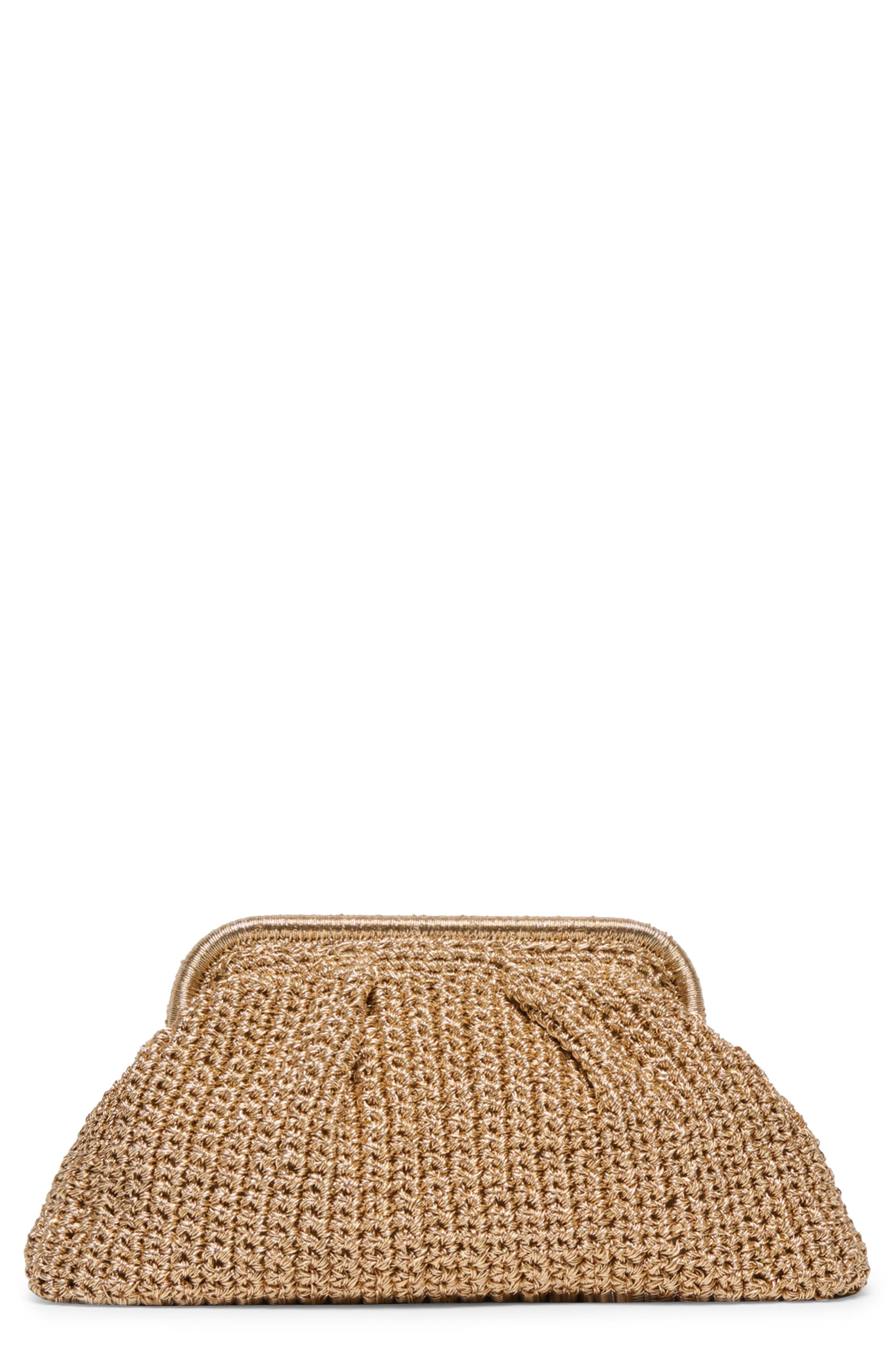Dolce Vita Woven Frame Clutch, Main, color, Gold