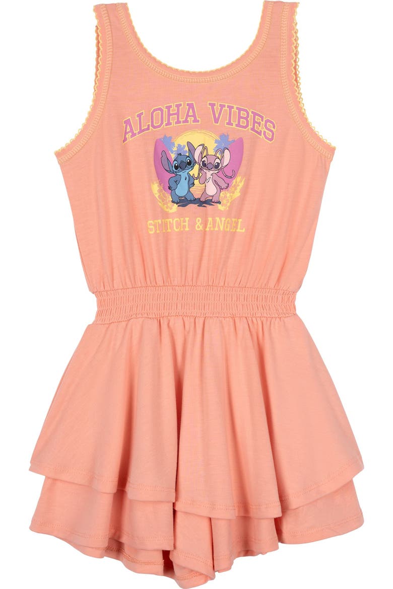 Lilo & Stitch Sleeveless One-Piece Romper, Main, color, Peach Stitch Angel