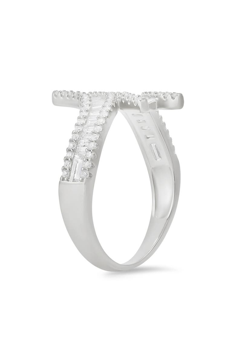 Queen Jewels Baguette Cut Cubic Zirconia Bypass Ring, Alternate, color, Silver