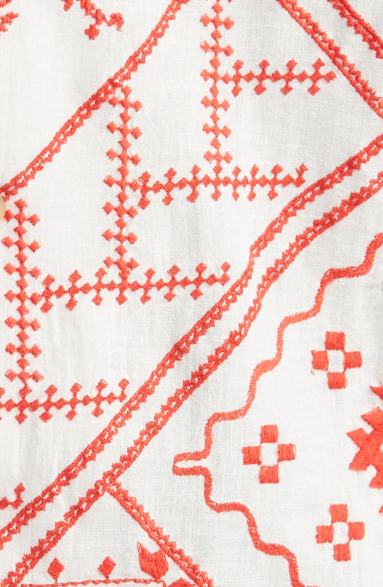 ASOS DESIGN Relaxed Fit Embroidered Cotton & Linen Camp Shirt, Alternate, color, 