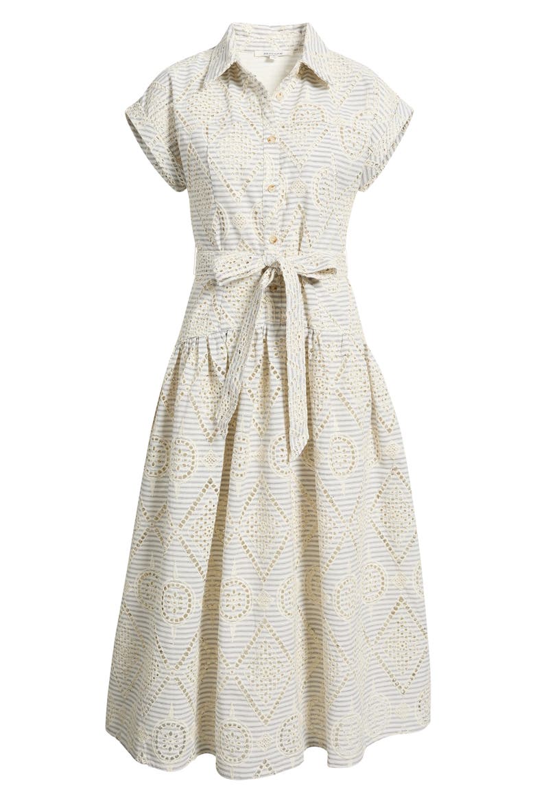 Stripe Eyelet Tie Waist Midi Dress, Alternate, color, CREAM