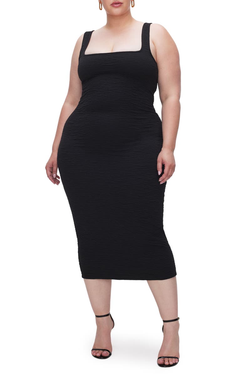 Good American Textured Scrunchie Midi Dress, Main, color, Black001