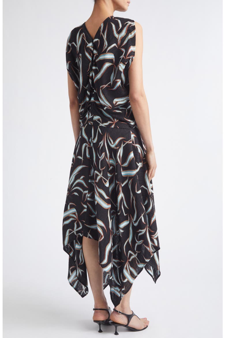 Sybella Handkerchief Hem Linen & Silk Metalassé Midi Dress, Alternate, color, BLACK
