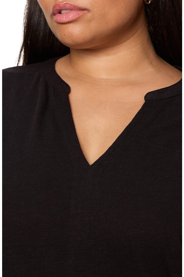 Organic Cotton Blend Split Neck T-Shirt, Alternate, color, BLACK
