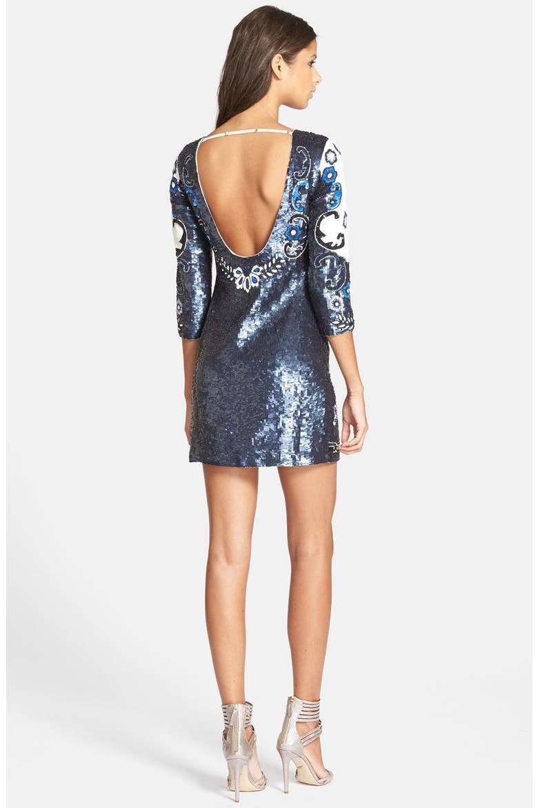 'Midnight' Floral Sequin Shift Minidress, Alternate, color, DARK BLUE