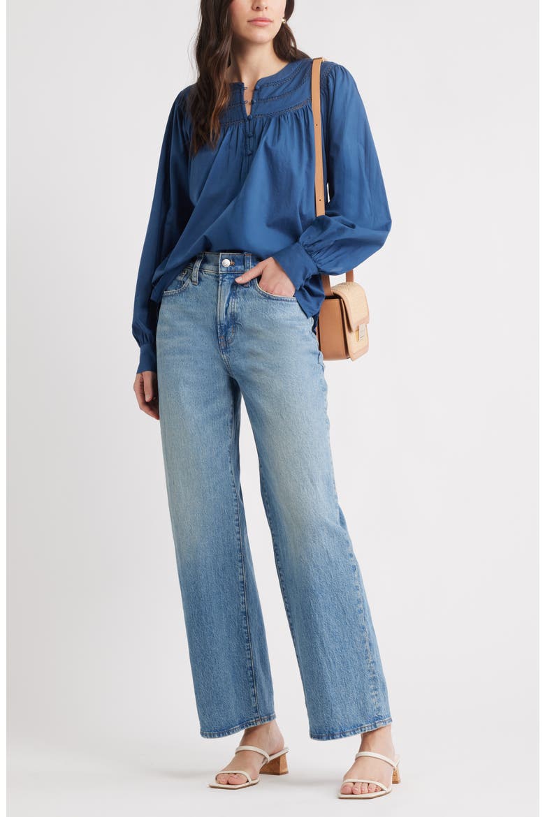 Cotton Voile Popover Top, Alternate, color, NAVY DENIM