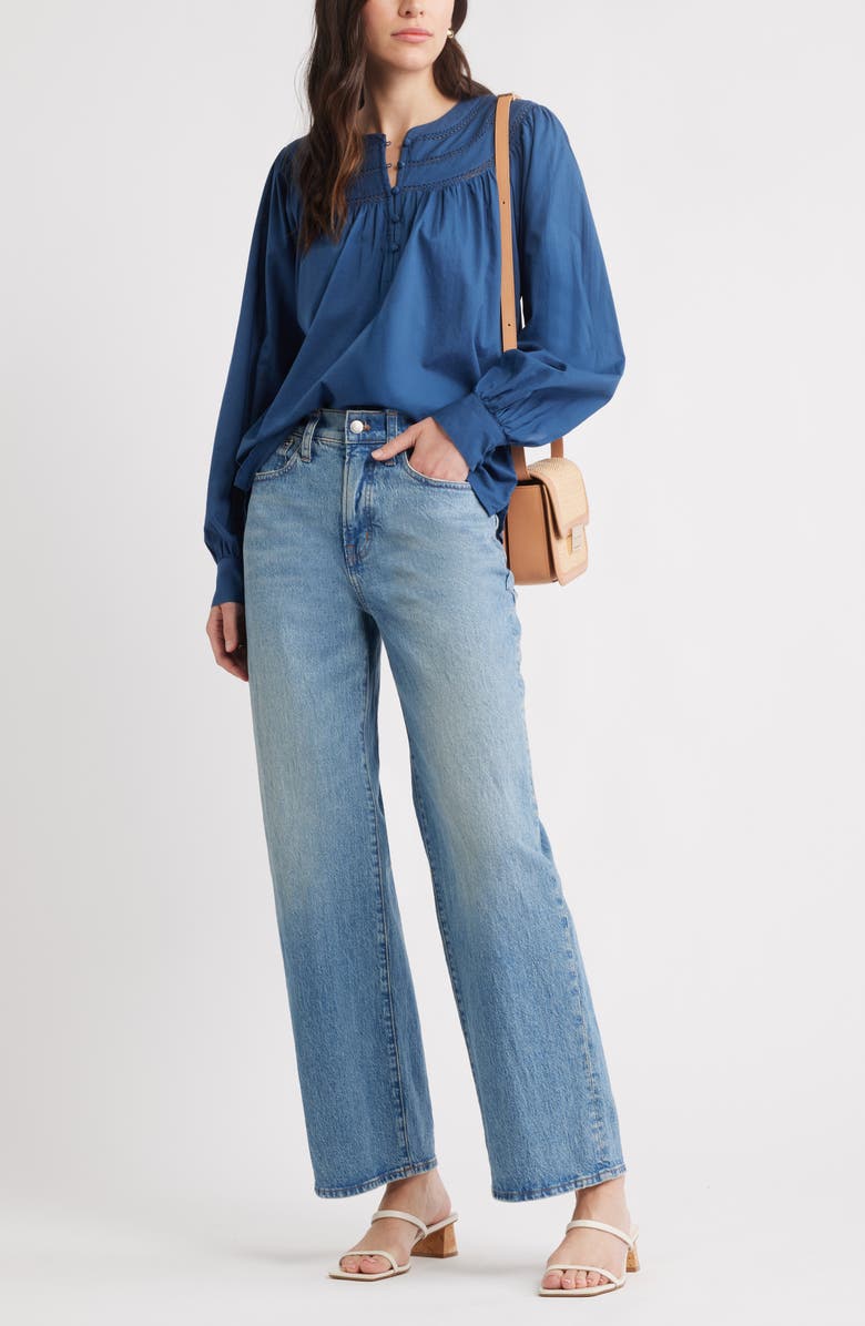 Caslon<sup>®</sup> Cotton Voile Popover Top, Alternate, color, Navy Denim