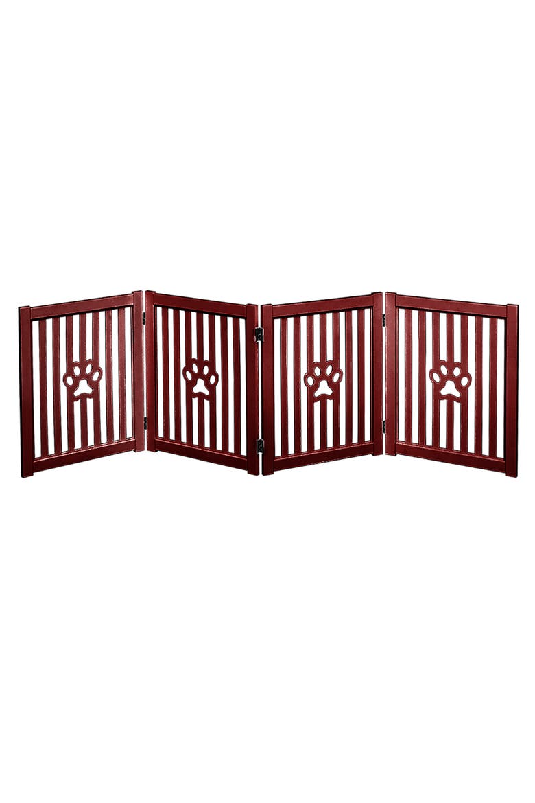 4 Panel Dog Wooden Foldable Gate, Mahogany, Main, color, Red
