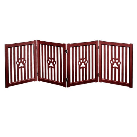4 Panel Dog Wooden Foldable Gate, Mahogany