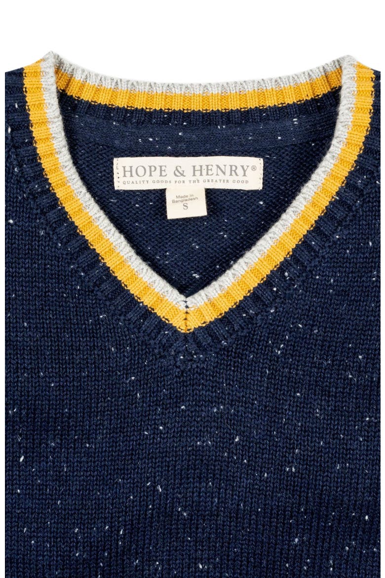 Baby Boys' Organic V-Neck Sweater, Infant, Alternate, color, Navy Fleck with Tipping