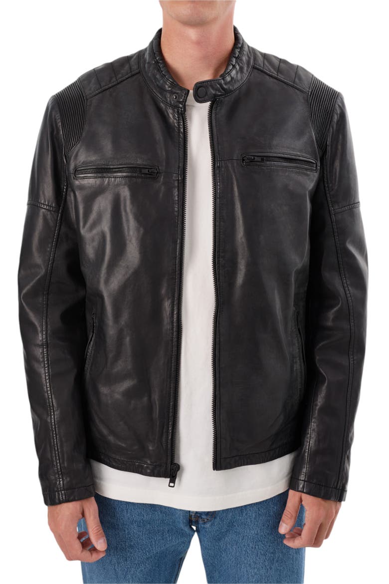 Leather Moto Jacket, Main, color, BLACK