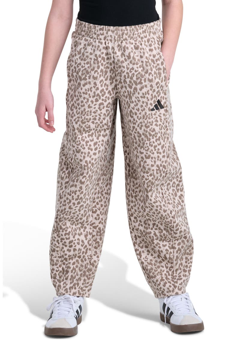 Kids' Animal Print Barrel Leg Fleece Pants, Main, color, MEDIUM BEIGE